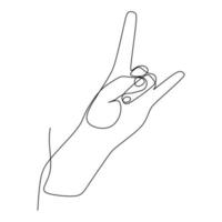 metal hand gesture continuous line draw design. Sign and symbol of hand gestures. Single continuous drawing line. Hand drawn style art doodle isolated on white background vector