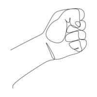 Clenched hand or fist gesture continuous line draw design. Sign and symbol of hand gestures. Single continuous drawing line. Hand drawn style art doodle isolated on white background illustration vector