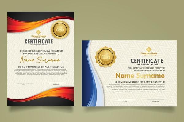 set modern certificate template with flow lines ornament and modern pattern background.