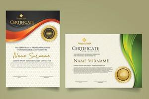 set modern certificate template with flow lines ornament and modern pattern background. vector