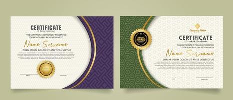 Set modern certificate template with dynamic and futuristic texture on curve ornament and modern pattern background vector