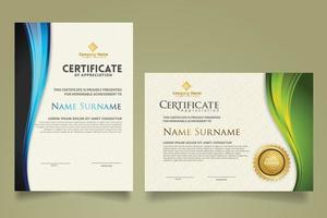 set modern certificate template with flow lines ornament and modern pattern background. vector