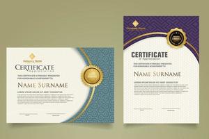 Set modern certificate template with dynamic and futuristic texture on curve ornament and modern pattern background vector