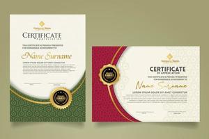 Set modern certificate template with dynamic and futuristic texture on curve ornament and modern pattern background vector