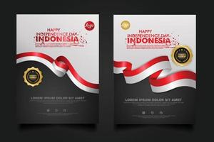 set Indonesia happy Independence Day background template. vector