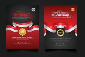 set Indonesia happy Independence Day background template. vector