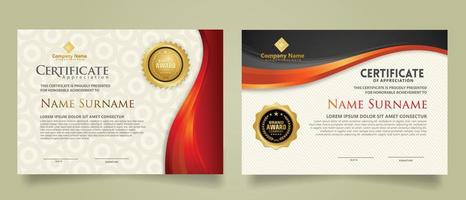 set modern certificate template with flow lines ornament and modern pattern background. vector