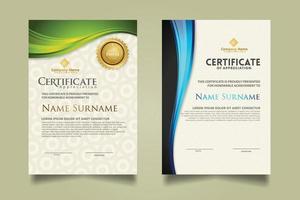 set modern certificate template with flow lines ornament and modern pattern background. vector