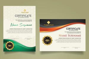 set modern certificate template with flow lines ornament and modern pattern background. vector