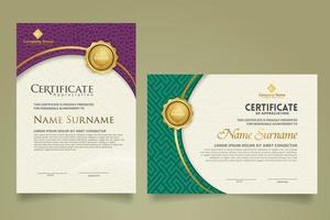 Set modern certificate template with dynamic and futuristic texture on curve ornament and modern pattern background vector