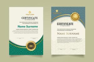 Set modern certificate template with dynamic and futuristic texture on curve ornament and modern pattern background vector