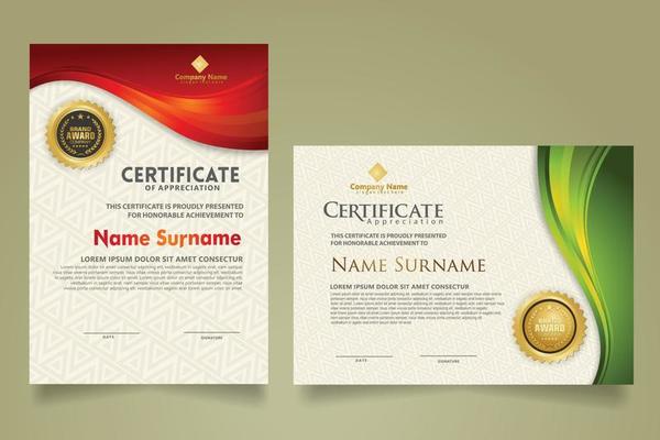 set modern certificate template with flow lines ornament and modern pattern background.