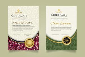 Set modern certificate template with dynamic and futuristic texture on curve ornament and modern pattern background vector