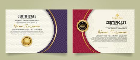 Set modern certificate template with dynamic and futuristic texture on curve ornament and modern pattern background vector