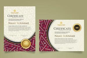 Set modern certificate template with dynamic and futuristic texture on curve ornament and modern pattern background vector