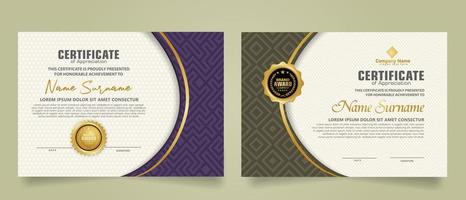 Set modern certificate template with dynamic and futuristic texture on curve ornament and modern pattern background vector