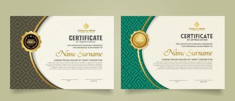 Set modern certificate template with dynamic and futuristic texture on curve ornament and modern pattern background vector