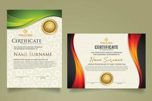 set modern certificate template with flow lines ornament and modern pattern background. vector