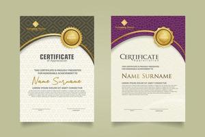 set vertical and horizontal certificate template with organic rounded texture on curve ornament and modern pattern background vector