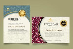 set vertical and horizontal certificate template with organic rounded texture on curve ornament and modern pattern background