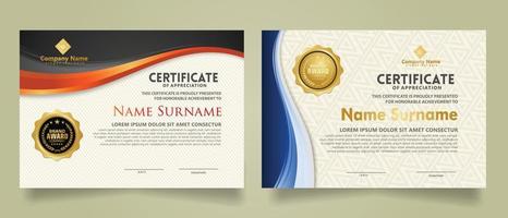 set modern certificate template with flow lines ornament and modern pattern background. vector