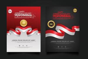 set Indonesia happy Independence Day background template. vector