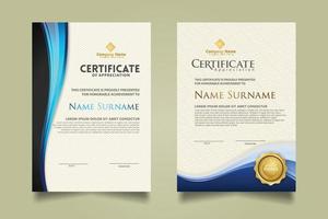 set modern certificate template with flow lines ornament and modern pattern background. vector