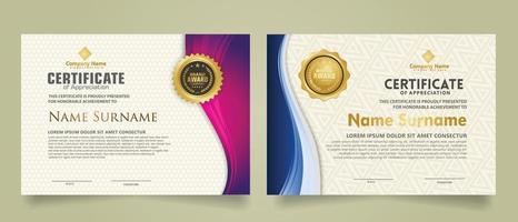 set modern certificate template with flow lines ornament and modern pattern background. vector