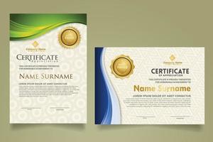 set modern certificate template with flow lines ornament and modern pattern background. vector