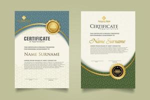 set horizontal certificate template with maze texture on curve ornament and modern pattern background. vector