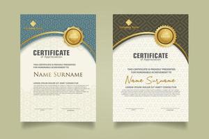 Set modern certificate template with dynamic and futuristic texture on curve ornament and modern pattern background vector