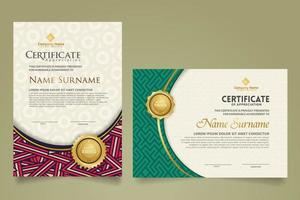 Set modern certificate template with dynamic and futuristic texture on curve ornament and modern pattern background vector