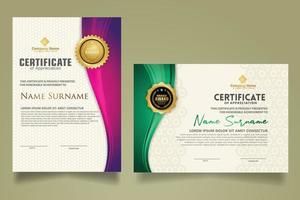 set modern certificate template with flow lines ornament and modern pattern background. vector