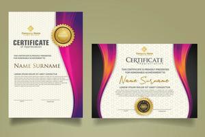 set modern certificate template with flow lines ornament and modern pattern background. vector