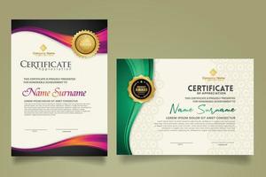 set modern certificate template with flow lines ornament and modern pattern background. vector