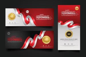 Indonesia Independence Day Celebration, banner set Design Vector Template Illustration