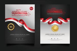 set Indonesia happy Independence Day background template. vector