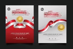 set Indonesia happy Independence Day background template. vector