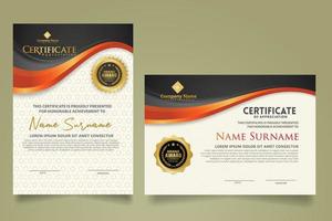 set modern certificate template with flow lines ornament and modern pattern background. vector