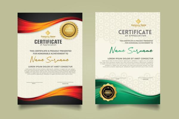 set modern certificate template with flow lines ornament and modern pattern background.