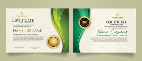 set modern certificate template with flow lines ornament and modern pattern background. vector