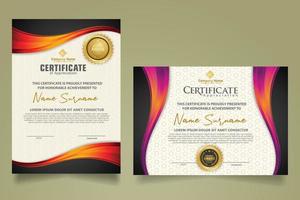 set modern certificate template with flow lines ornament and modern pattern background. vector