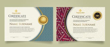 Set modern certificate template with dynamic and futuristic texture on curve ornament and modern pattern background vector