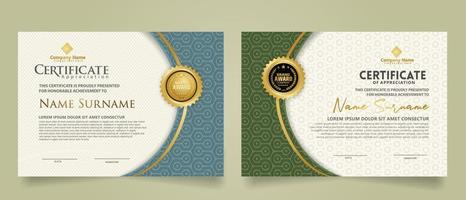 set horizontal certificate template with maze texture on curve ornament and modern pattern background. vector