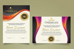 set modern certificate template with flow lines ornament and modern pattern background. vector