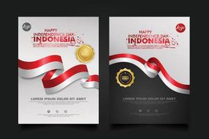 set Indonesia happy Independence Day background template. vector