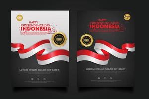 set Indonesia happy Independence Day background template. vector