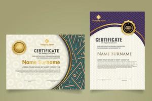 Set modern certificate template with dynamic and futuristic texture on curve ornament and modern pattern background vector