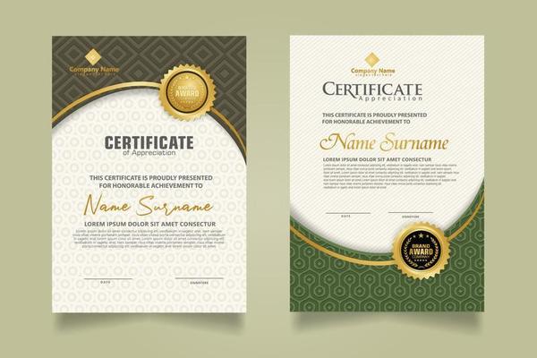 Set modern certificate template with dynamic and futuristic texture on curve ornament and modern pattern background