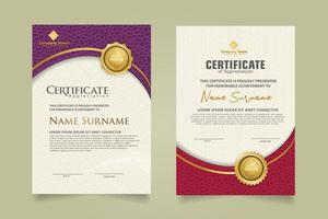set vertical certificate template with organic rounded texture on curve ornament and modern pattern background vector